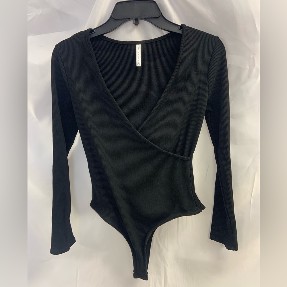 Lulu's Black Wrap Long Sleeve Bodysuit